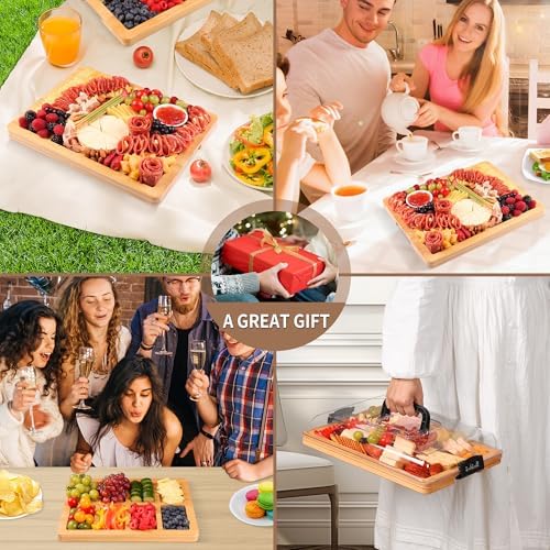 CAWIU Portable Charcuterie Board with Lid, Travel Cheese Board & Snack Tray