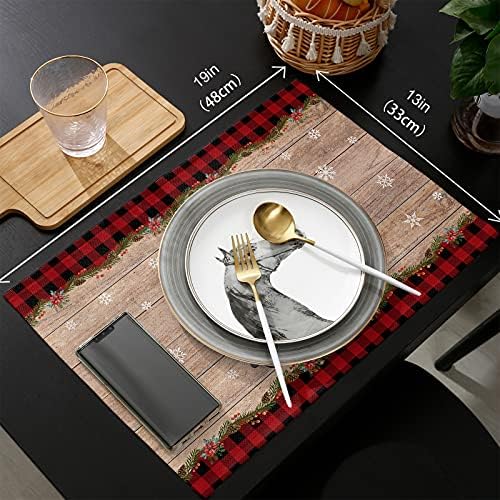 Christmas Tree Farmhouse Placemats Set of 4, Red Buffalo Plaid Truck Cotton Line Stain Resistant Table Mats Washable Holidays Merry Xmas Placemat Decoration For Kitchen Dining Table Merry Xmas