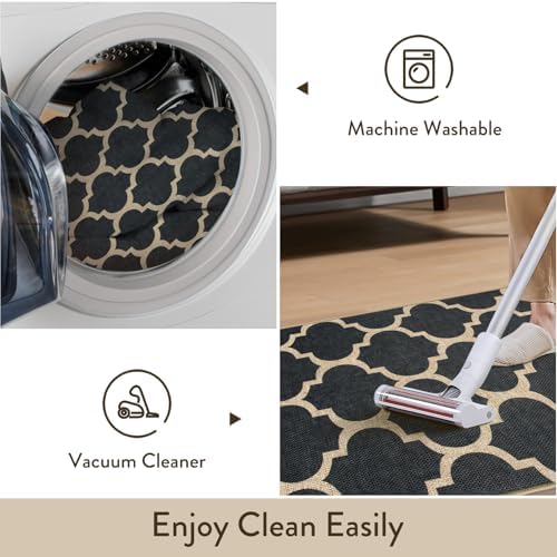 Lahome Moroccan Outdoor Rug 5x7, Easy Jute Black Washable Rugs for Patio Living Room, Geometric Trellis Woven Area Rug Non Slip for Backyard, Thin Non Shedding Farmhouse Carpet for Bedroom