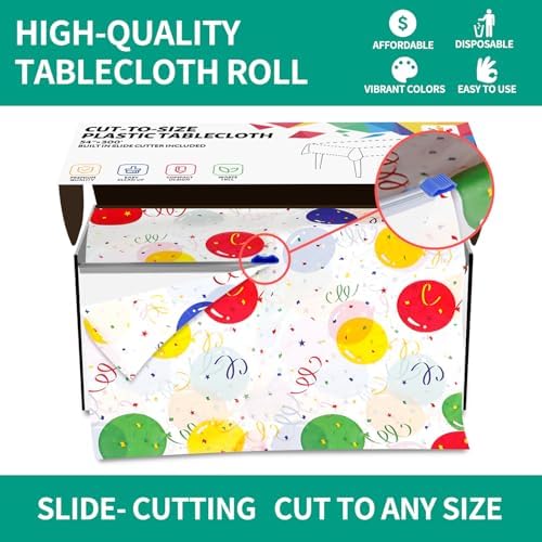 CXPSINC 54 Inch X 300 Feet Plastic Table Cover Roll Disposable Tablecloth with Slide Cutter for All Type/Shape Tables | Party, Banquet, Birthdays, Weddings(Balloon, 300 Feet)