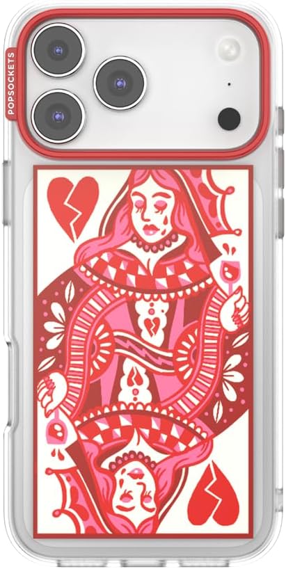 PopSockets iPhone 17 Pro Max Phone Case with MagSafe- Heart Queen | Magnetic, Wireless Charging, Camera & Drop Protection, Heart, Valentines, Red, Textured