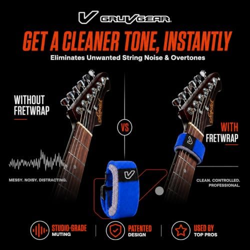 Gruv Gear Fret Wrap & Guitar Mute, Fretwrap for Acoustic, Electric & Bass | String Dampener Recording, Tapping & Practice Accessory (1 Pack, Extra Large Blue, Fits 7-12 String Bass, Extended Guitar