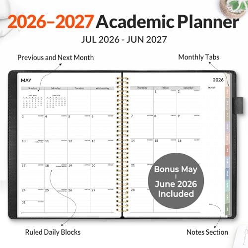 SUNEE 2026-2027 Weekly & Monthly Planner 9"x11.2" - 12 Month (July 2026 - June 2027), Vegan Leather Cover Planner Academic Year Calendar, Pocket, Notes, Monthly Tab, Black