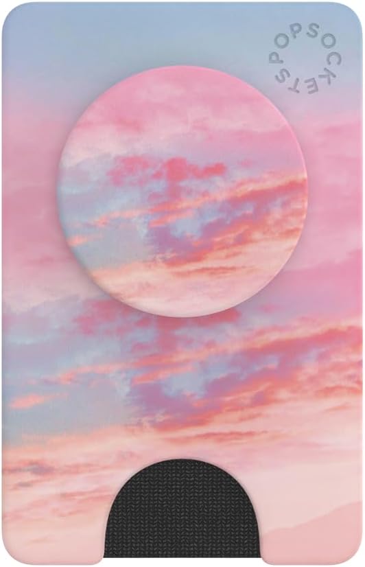 PopSockets Adhesive Phone Wallet with Grip- Pink Clouds | PopWallet, Holds 3-5 Cards, Swappable Top, Kickstand, Pink, Phone, Women