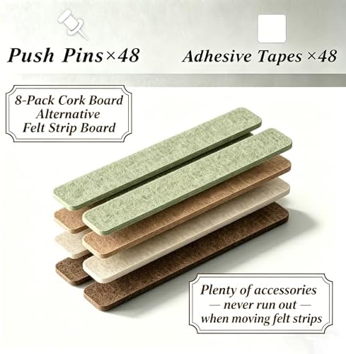 8 Pack Felt Wall Panels,Small Cork Board Strips Alternative,Bulletin Boards