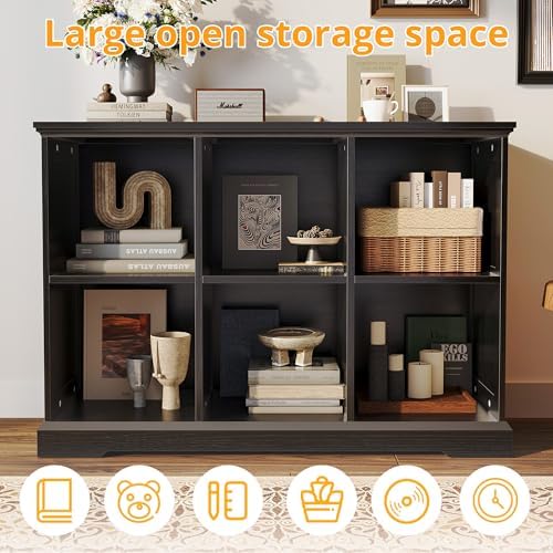 IRONCK 6 Cube Storage Organizer, Farmhouse Wood Bookshelf, Black