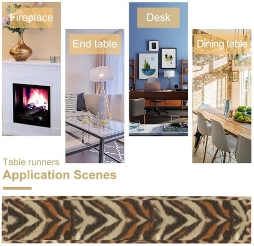 Tiger Animal Skin Print Table Runner, Rustic Cottage Country Farm Animal Fur Skin Pattern Western Style Black Brown Print Dinner Runner for Home Kitchen Dining Table Decoration 13"x60"