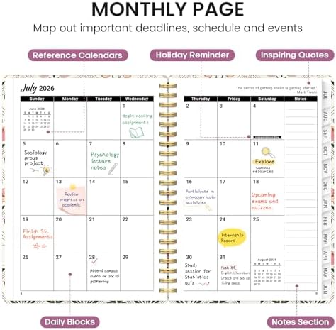Planner 2026-2027, Jul 2026-Jun 2027 Academic Monthly & Weekly Planner | 6.3" x 8.5" Hardcover Pretty Calendar Planner for Women, Spiral Organizer for School Office Home, Butterfly Patchwork