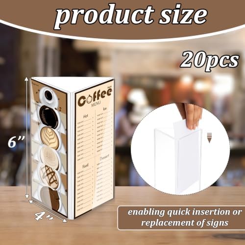 20 Pack 3 Side Table Tent Sign Holder Acrylic, 4 x 6 Inch