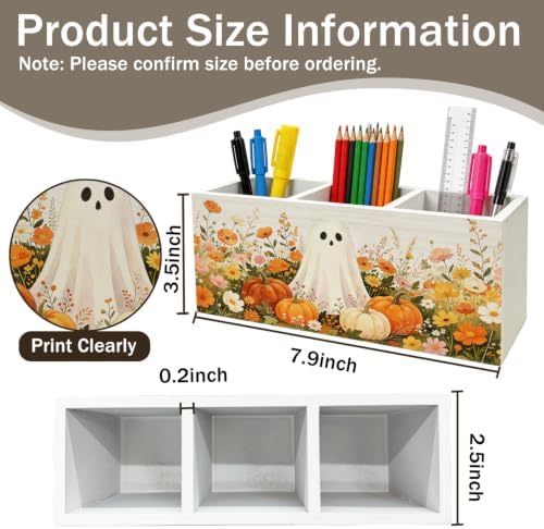 Fall Halloween Ghost Pumpkin Pen Holder for Desk Decor