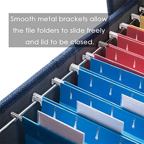 PRANDOM File Organizer Box - Set of 4 Collapsible Decorative Linen Filing Storage Hanging File Folders with Lids Office Cabinet Letter Size Navy Blue (14x9.3x10.8 inch)