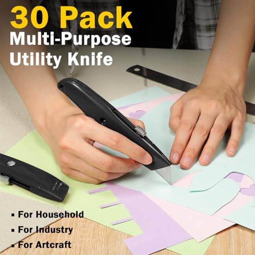 Reginary 30 Pcs Box Cutters Bulk, Utility Knives, Black
