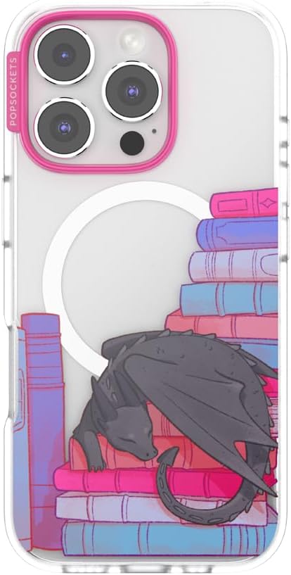 PopSockets iPhone 16 Pro Phone Case with MagSafe- Curled Up & Cozy | Magnetic, Wireless Charging, Camera & Drop Protection, Bookish, Dragon