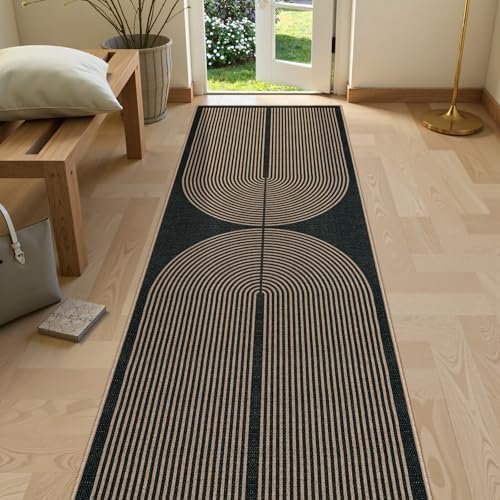 Lahome Enfys Modern Rainbow Kitchen Runner Rug, 2x8 Easy Jute Rug Runners for Hallways Entry Farmhouse Indoor Outdoor Carpet, Contemporary Washable Non Slip Runner for Laundry Room Porch