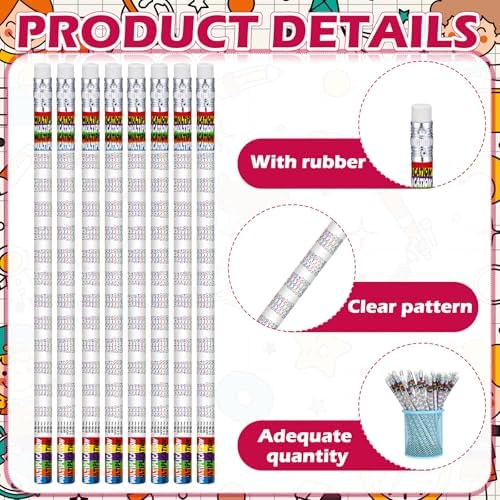 Tenceur 100 Pcs Multiplication Tables Motivational Pencils with Erasers Bulk 7.3 Inches Student Incentives Recognition Education Award Prize for Teacher School Classroom Reward Supplies