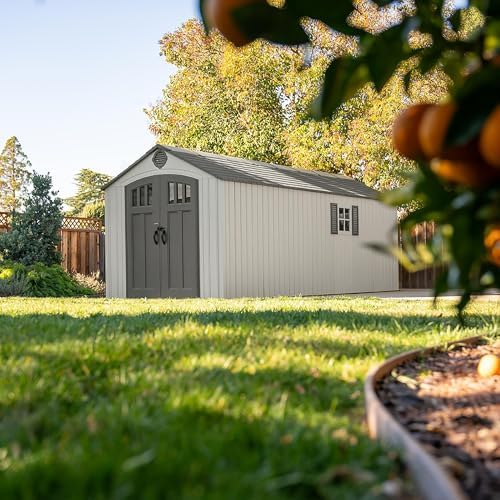 Lifetime Outdoor Storage Shed, 8x20 Ft, Gray, Resin Backyard Tool Shed with Lockable Doors and Weather-Resistant Panels