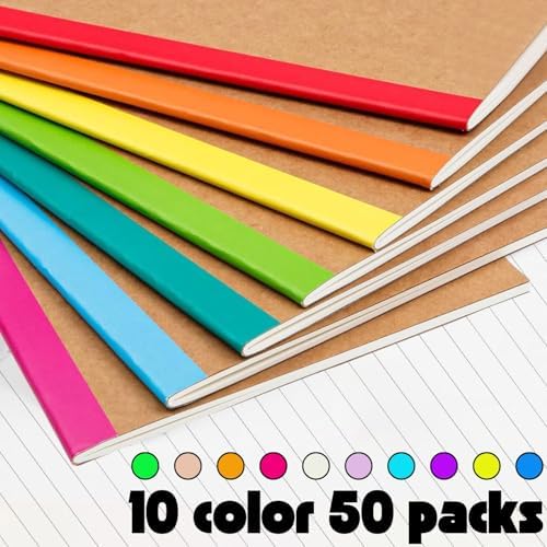 50 Pack A5 Lined Kraft Notebook Journals 8.3x5.5 In，Travel Journals Notebooks Bulk，Subject Notebooks 30 Sheets 60 Pages for Writing School Office Supplies (Multicolor Lined-50 Pack)