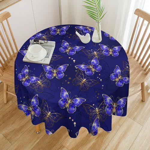Dark Purple Butterfly Tablecloth, Luxury Golden Blue Purple Butterfly Print Table Cloth for Outdoor Patio Party Picnic Wedding Indoor Kitchen Dinner Table Decor, 60x60in