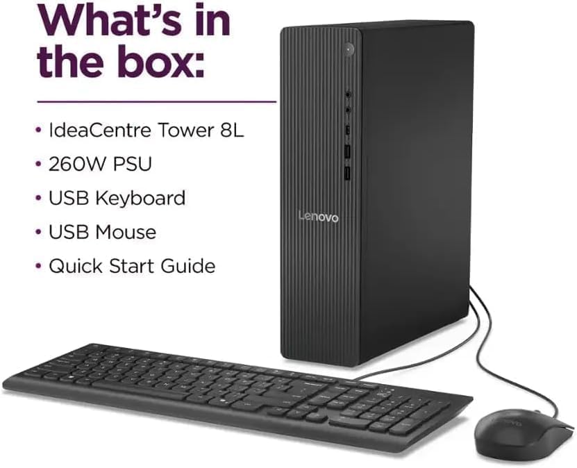 Lenovo IdeaCentre Secure & Productive Business Tower Desktop | Intel 14th Gen Quad-Core CPU | 8GB DDR5 RAM, 1.2TB Storage (256GB PCIe SSD + 1TB HDD) | RJ-45, WiFi 6 | Wired KB & Mouse