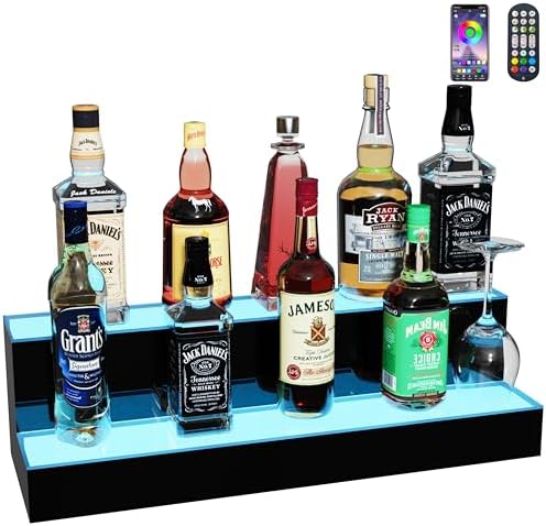 MESAlLUP Acrylic 24 Inch 2 Tier LED Liquor Bottle Display Shelf, Lighted Bar Shelves with APP or Remote Control, Mulit Color Lighting for Home Mini Bars Decor, Restaurants & Party Use