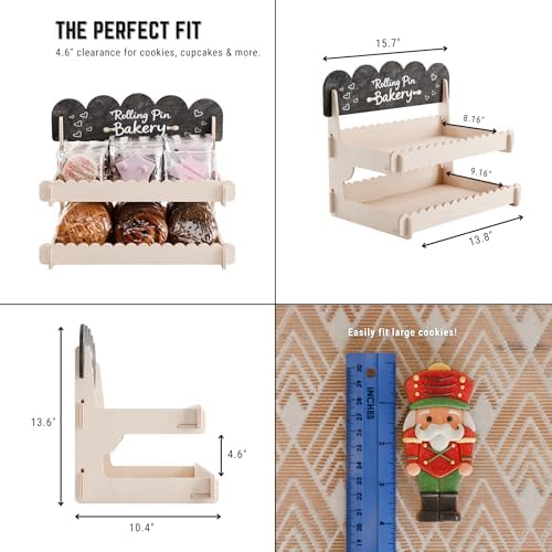 HOTCAN Wooden Cookie Display Stand with Chalkboard Sign for Bakers, Vendors, Craft Fairs | Pastry Display for Market Booths & Events | 2 Tiered Cookie Display for Muffins, Cakes, and Pastries(Natural)