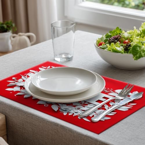 Batmerry Love Heart Linen Placemats Set of 8, Red Background with White Love Letters Washable Table Mats for Kitchen Table Thickened Heat Insulation Dining Set Indoor Outdoor 12X18 in