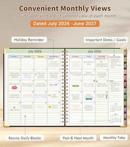 Teacher Planner 2026-2027, July 2026 - June 2027, Academic Weekly & Monthly Calendar Planner with Tabs, 8.5" x 11" A4 Teacher Lesson Plan Book with 7 Periods, Daily Agenda School Organizer for Teacher Student Homeschool, Black Background Pattern