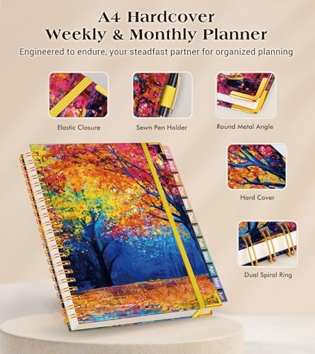 Academic Planner 2026-2027, Hardcover Weekly and Monthly Calendar Planner from July 2026 - June 2027, 8.5" x 11" A4 Large Daily Agenda with Tabs, College School Organizer for Student Teacher, Autumn Woods