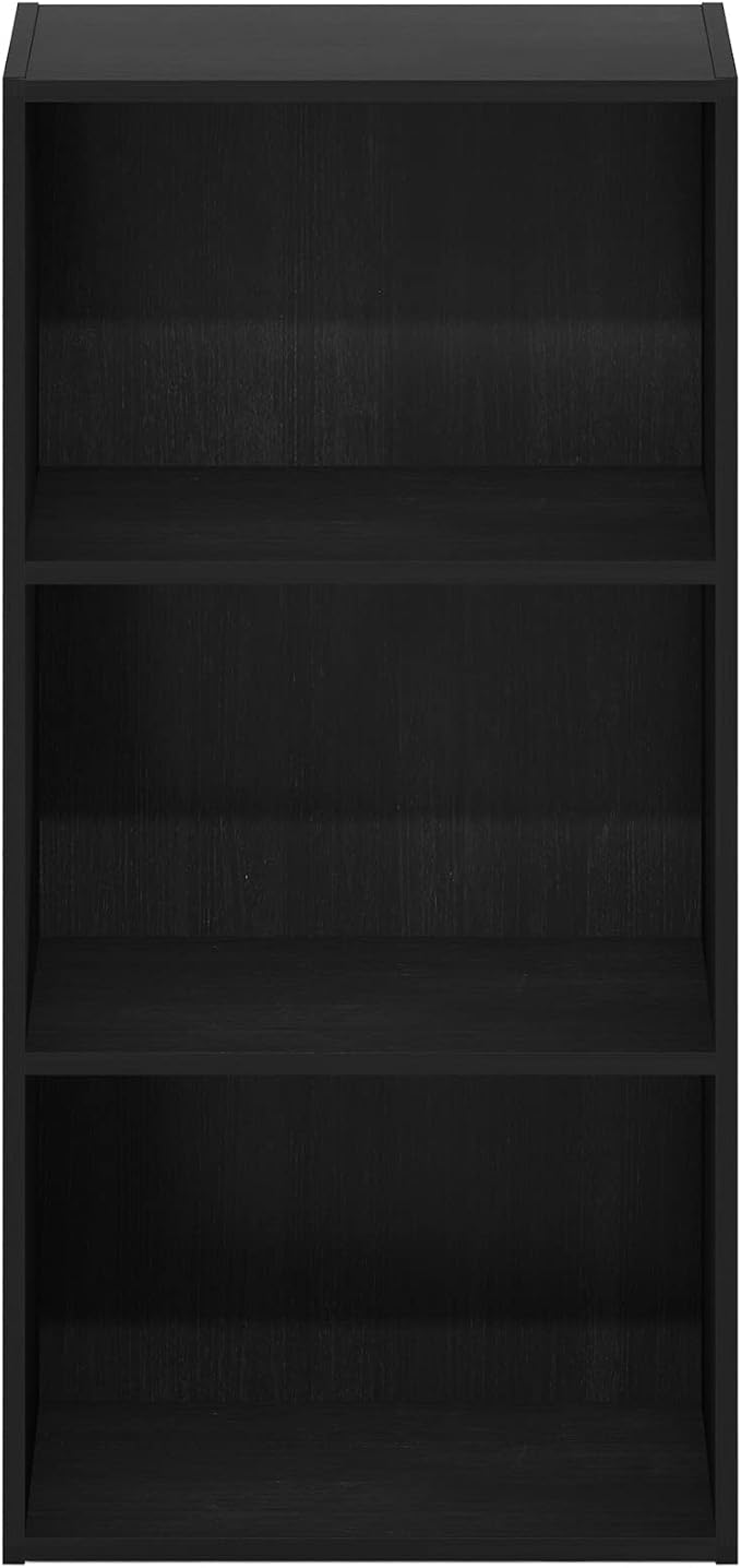 Furinno LUDER 3-Tier Book Shelf, Open Shelves Bookshelf, Blackwood | 9 x 16 x 31.4, Closed Back, Modern Bookcase, for Living Room, Bedroom, Home Office
