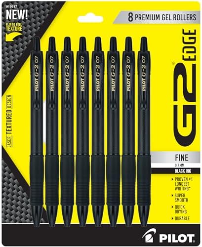 PILOT, G2 Edge Premium Gel Roller Pens, Gel Pens Black Ink, Pack of 8 Count