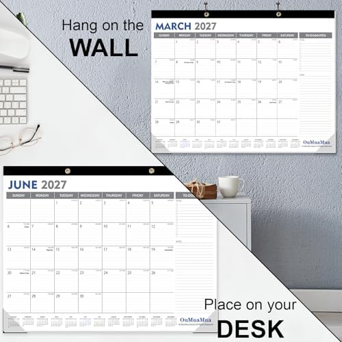 OuMuaMua Large Desk Calendar 2026-2027 - 18 Months from Jan. 2026 through Jun. 2027, 22 x 17 Inches Desktop Wall Calendar with Julian Date To-do & Notes, Corner Protectors for School Home Office