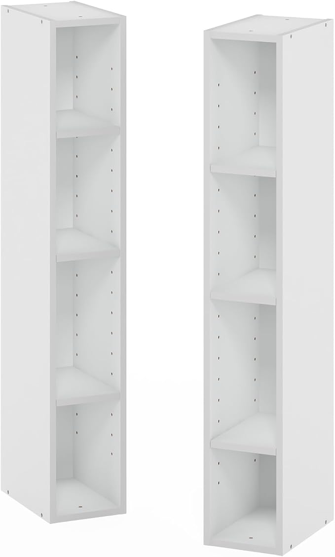 Furinno Fulda Book Shelf, 8-Tier Bookshelf, Bookcase with Space Saving Storage Shelf, 9.2 x 5.9 x 70.9, for Living Room, Bedroom, Home Office, White