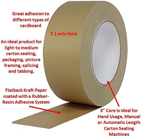 ProTapes Pro 183 Paper Tape with Rubber-Resin Adhesive for Carton Sealing, 7.1 mils Thick, 55 yds Length x 2" Width, For Light-to-Medium Packaging, Light Brown (Pack of 1)