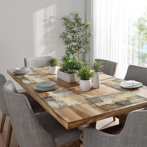 Batmerry Grey Abstract Art Linen Placemats Set of 8, Beige Painting Washable Table Mats for Kitchen Table Thickened Heat Insulation Dining Set Indoor Outdoor 12X18 in