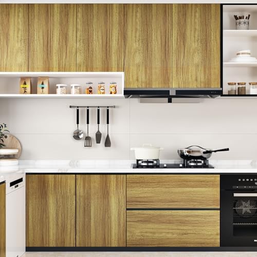 WESTICK Thick Brown Wood Wallpaper Kitchen Countertops Peel and Stick Waterproof Wood Grain Contact Paper for Cabinets 17.7" x 120" Removable Wooden Wall Paper for Table Desk Vinyl Wrap Backplashes