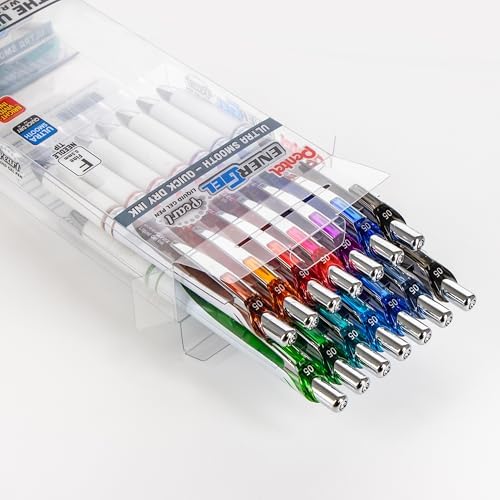 Pentel EnerGel RTX Pearl Liquid Gel Pen, (0.5mm) Needle Tip, Fine Line, Asstd. Ink, 14-Pk Plastic Box