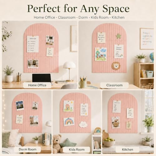 Arched Felt Bulletin Board for Home Office, Bedroom & Classroom Wall Decor, Large 36 x 24 Felt Pin Board with 6 Customizable Tiles and Adhesive Tabs for Photos & Memos