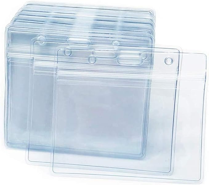 200 Pcs Clear Plastic Horizontal Name Badge ID Card Holders