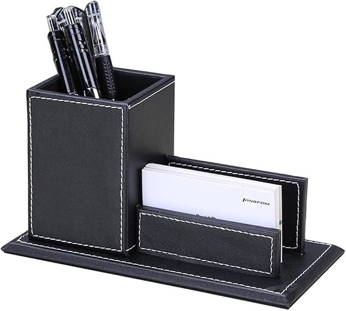 5PCS Desk Organizer and Accessories Set, Pu Leather Office Supplies with Multifunction Desktop Organizer Storage Box, Tissue Holder, Mouse Pad, Note Paper Holder, Pencil Holder for Desk Black