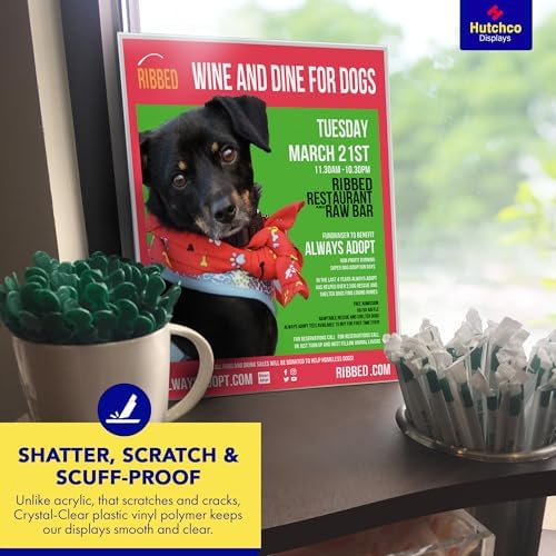 Paper Sign Holder (8.5 x 11 Inches) Plastic Countertop Display w/Shatterproof (No Acrylic) Clear Design & Cardboard Easel Back Tabletop Slant Support for Stackable Lightweight Portable by Hutchco