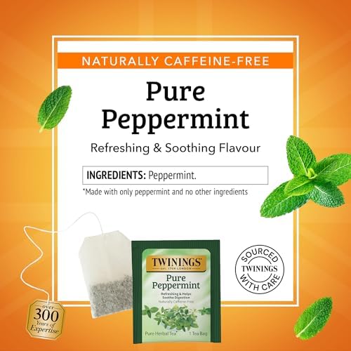 Twinings Pure Peppermint Caffeine-Free Tea Bags, 50 CT Box (6 Pack)