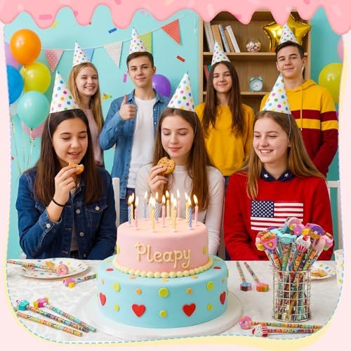Kosiz 300 Piece Happy Birthday Pencil Party Favor Set, 150 Birthday Pencils with 150 Cake Eraser Toppers, Bulk Game Rewards Prize, Goodie Bag Stuffers, Party Supplies