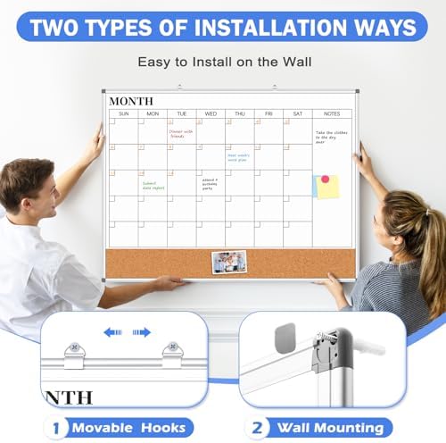 Large Dry Erase Calendar Whiteboard for Wall, 48" x 36" Month White Board