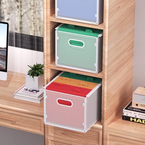 samstar 2 Pack Hanging File Organizer, Mesh File Folder Box Filing Box Cabinet Organizer Storage Boxes, Letter Size,White