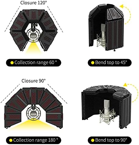 XTUGA MIS02 Recording Microphone Isolation Shield, 5 Panels Soundproof Foam