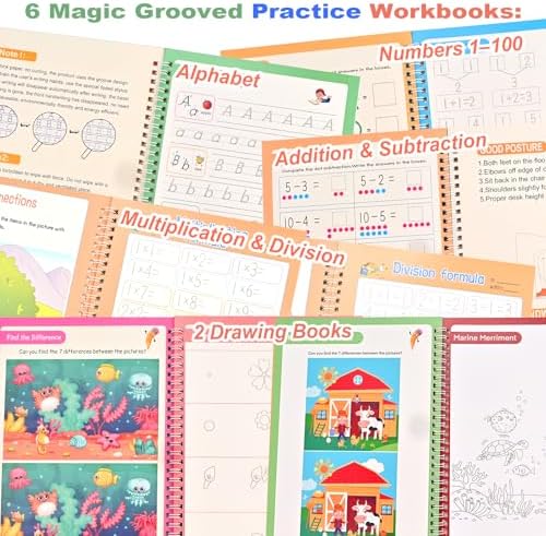 Magic Grooved Practice Copybook for Kids 3-8，6 Handwriting Practice Books
