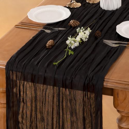 Halloween Holiday Black Cheesecloth Table Runner 120in Home Decor