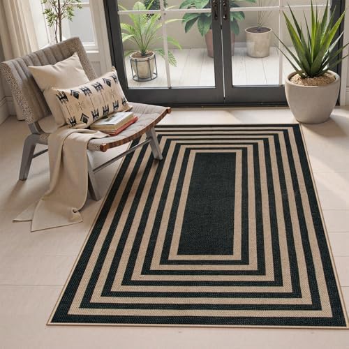 Lahome Modern 3x5 Outdoor Rug,Black Indoor Outdoor Front Porch Rug Non Slip