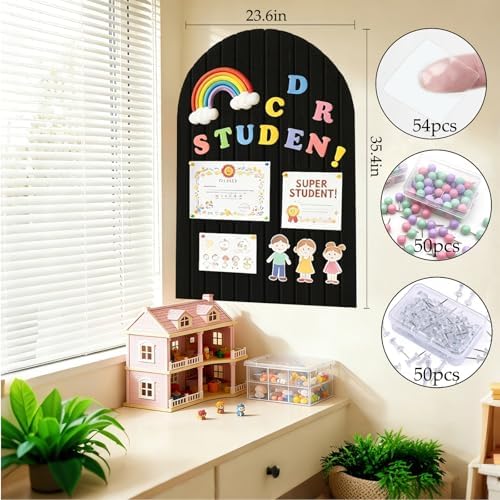 Arched Felt Bulletin Board Tiles 36" x 24" Large Cork Board Alternative for Office Walls, Versatile Memo Photo Display Board with Pushpin, Bulletin Board for Home Bedroom Decor - Black