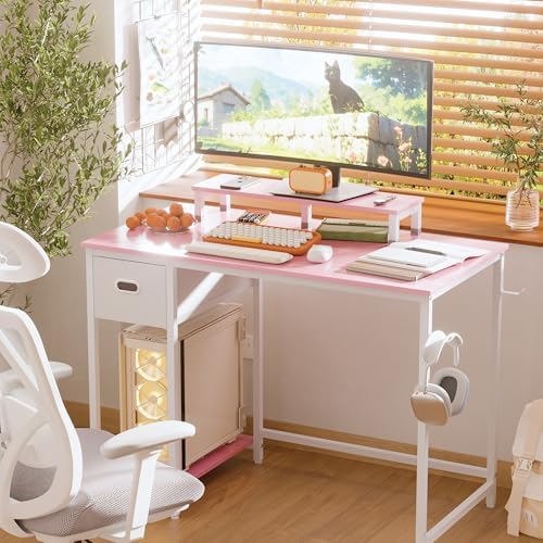 Pamray 39 Inch Small Computer Desk with Monitor Stand and Drawer for Gaming